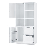 Freestanding Bathroom Storage Cabinet With Doors And Drawers, Adjustable Shelf, Open Shelves - White