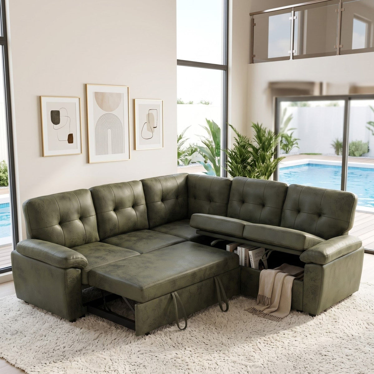 Convertible Sectional Sofa Bed & Pull Out Sleeper And Storage