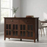 Large Sideboard Buffet Cabinet 4 Door Storage Solid Wood 60x36in Russet Brown