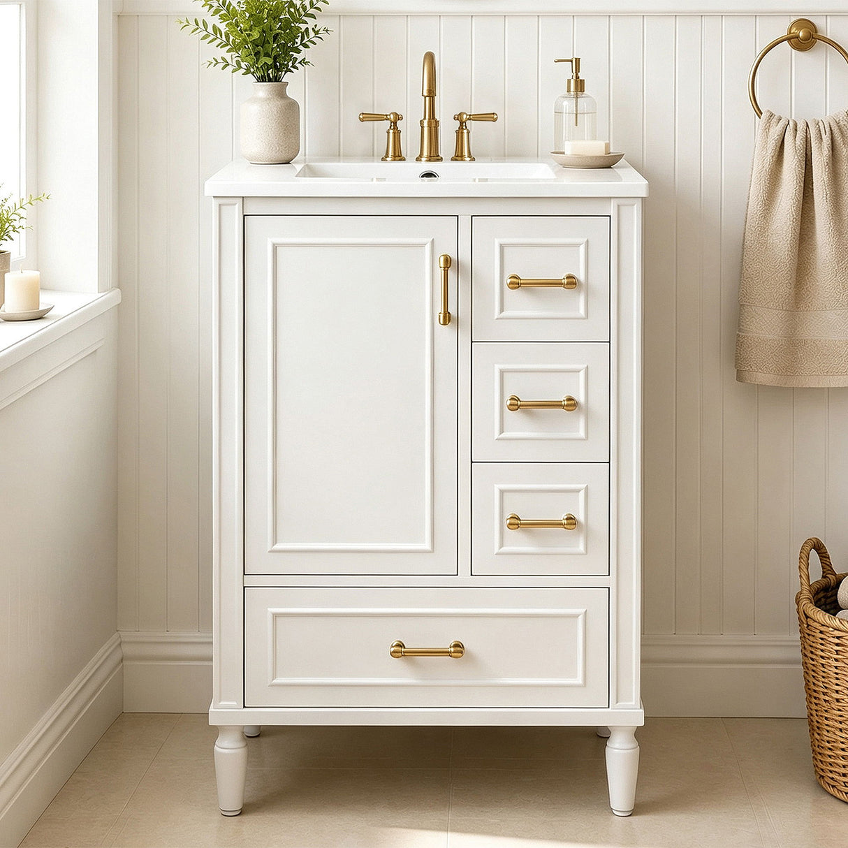 Modern Bathroom Vanity With Sink, Soft Close Doors, 3 Drawers