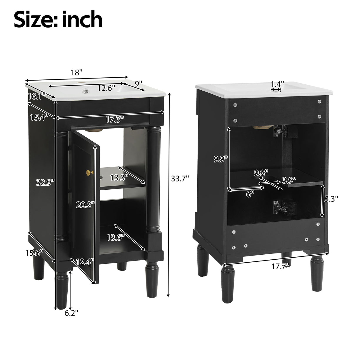 French Style Bathroom Cabinet With Sink, Adjustable Shelf