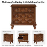 Nightstand With Charging Station, 3 Drawer Bedside Table - Walnut