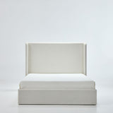 Caron - King Size Upholstered Wingback Bed With High Headboard - Ivory
