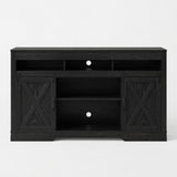 Farmhouse TV Stand With Sliding Barn Doors & Adjustable Storage