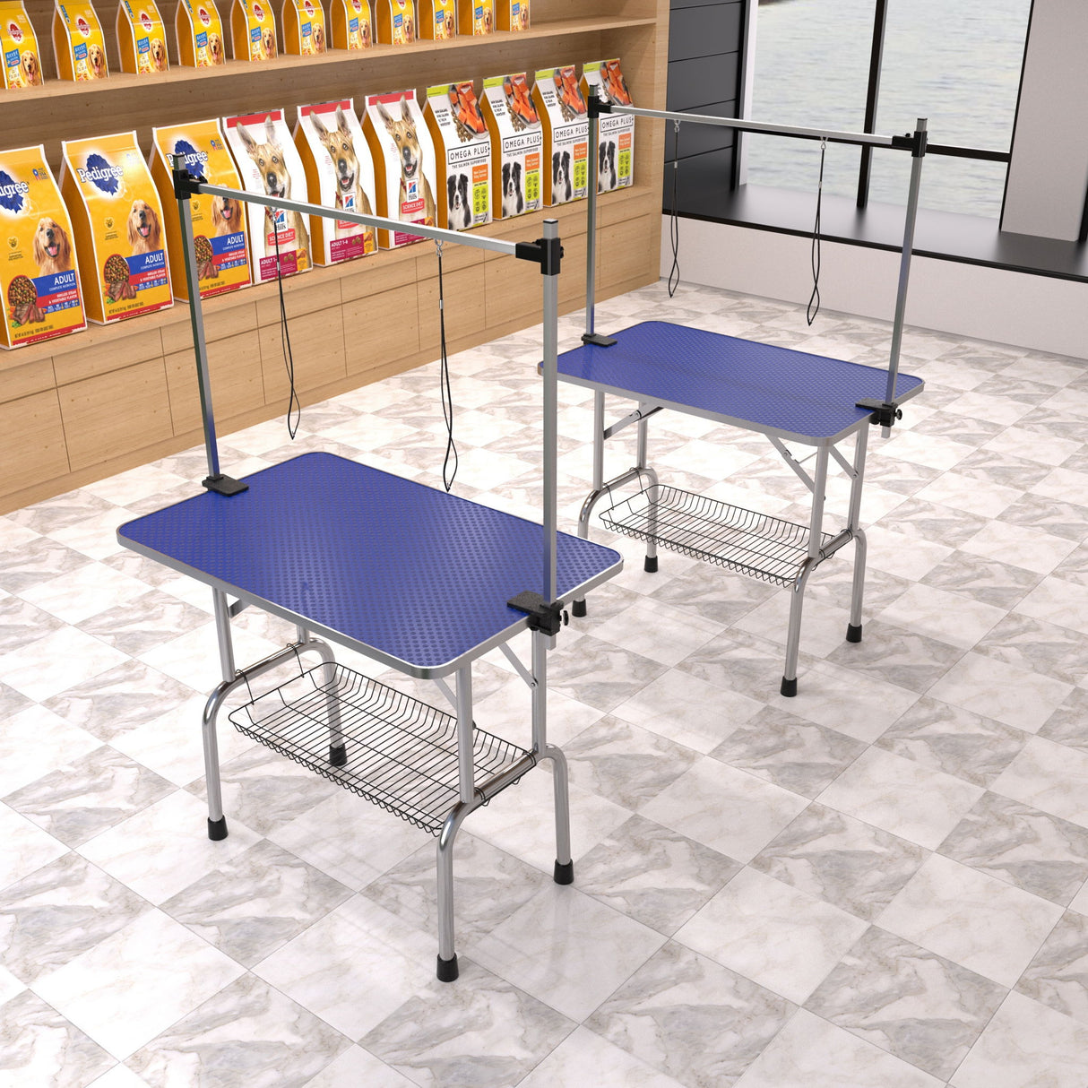 Large Size Grooming Table For Pet Dog And Cat With Adjustable Arm And Clamps Large Heavy Duty Animal Grooming Table - Blue