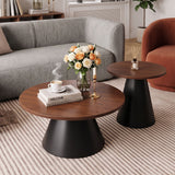Nesting Coffee Table, Adjustable Foot Pads For Living Room (Set of 2) - Walnut / Black