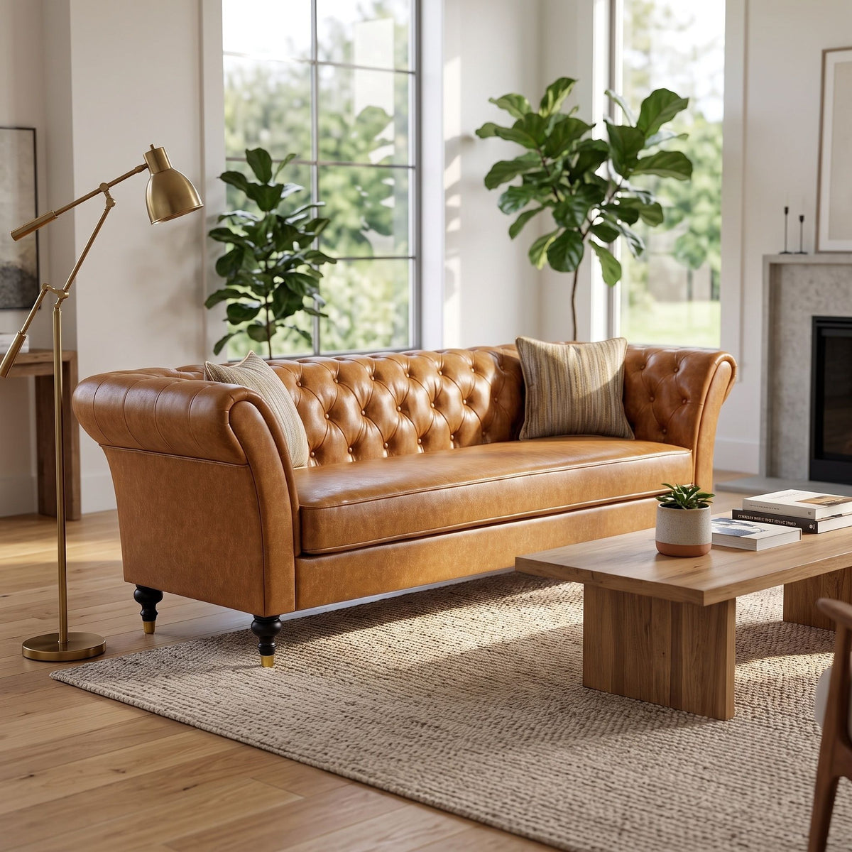 Chesterfield Sofa, 3 Seat Couch With Deep Button Tufted Back, Rolled Arms