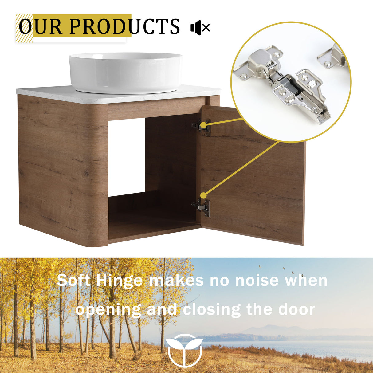Wall Mounted Bathroom Vanity With Art Sink, 1 Storage Shelf, Soft Close Door