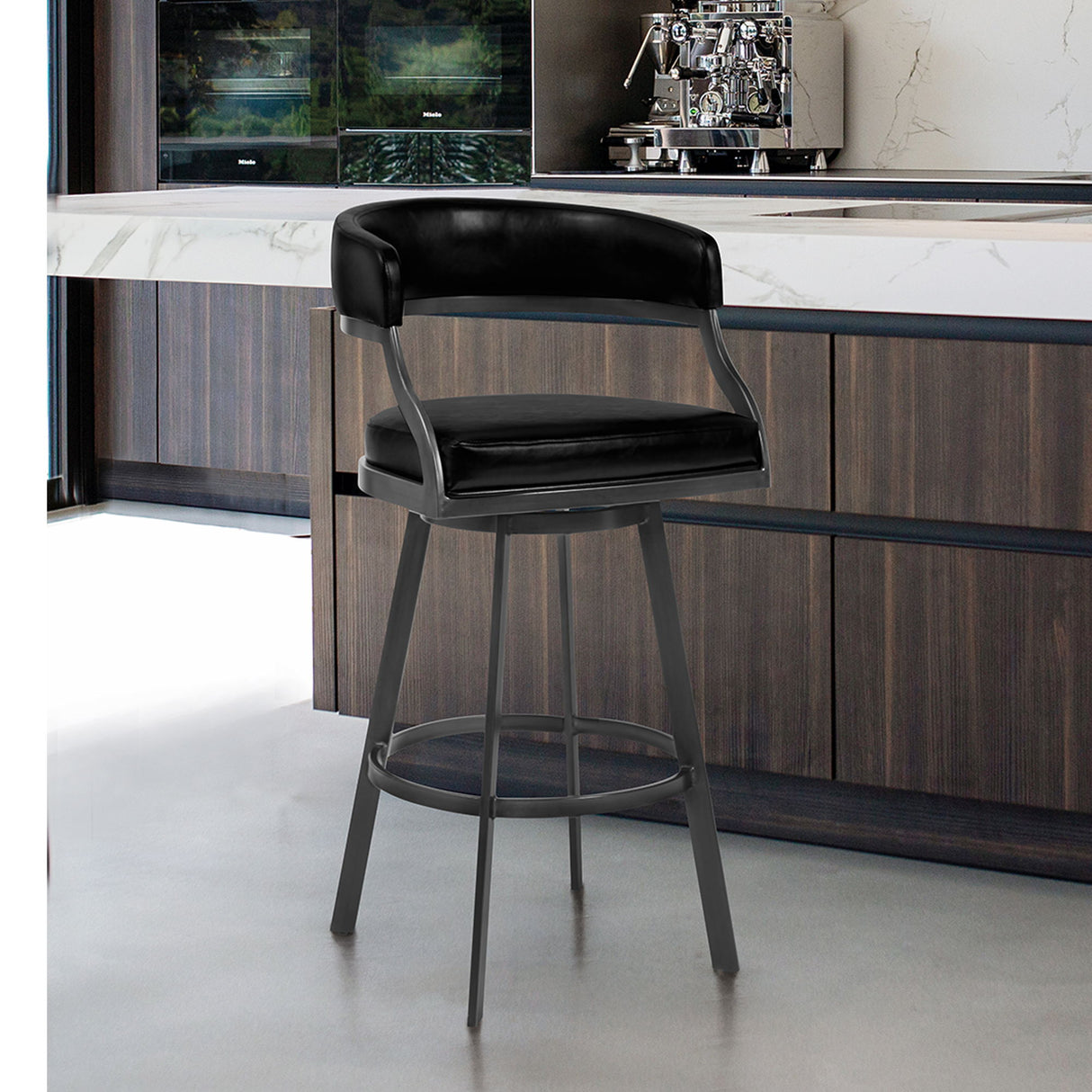 Saturn - 26" Counter Height Barstool - Mineral Finish And Vintage Black Faux Leather