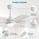 52" Ceiling Fan With Dimmable LED Light, 6 Speed DC Motor, 3 Blades