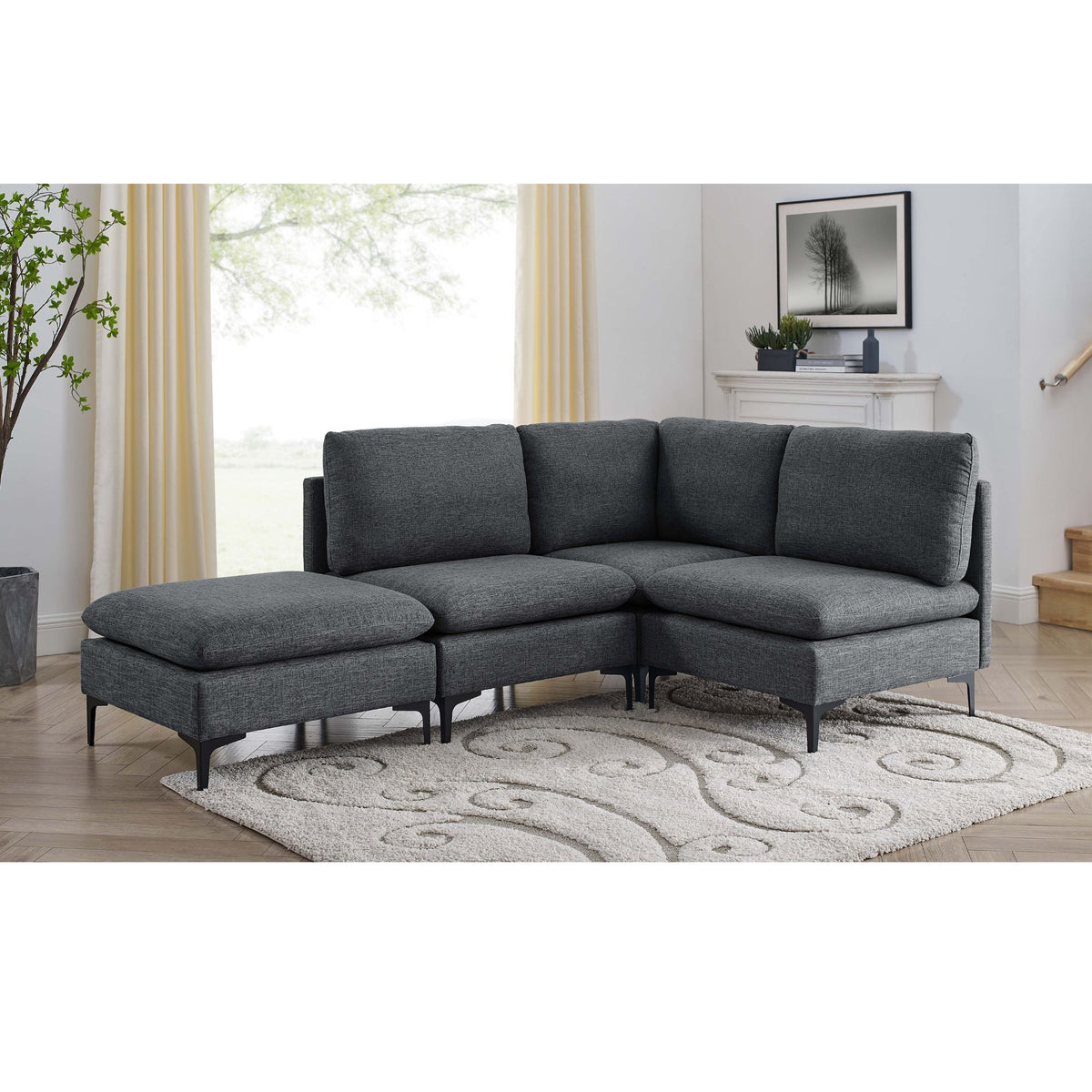 Upholstered Modular Sectional With Tall Legs, Medium Firm Seat