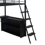 Loft Bed With LED Desk And 4 Storage Shelves