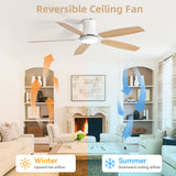 42" Ceiling Fan With Light, Tri Color Dimmable, DC Motor, 5 Blades