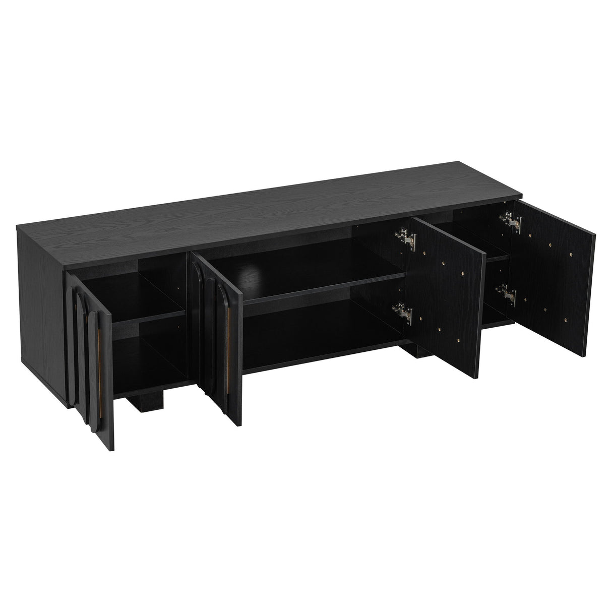 Farmhouse TV Stand, Storage Media Console With Adjustable Shelves & 3 Cable Holes