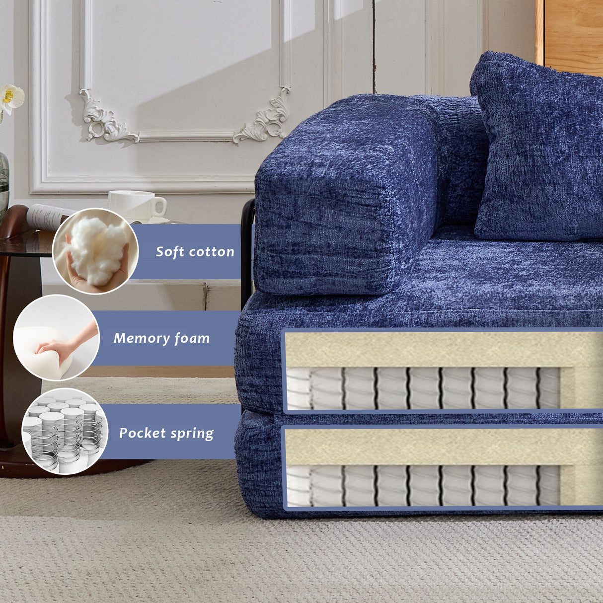Convertible Floor Sofa Bed With Fixed Shape Frame For Living Room