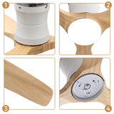 52" Ceiling Fan With Light, Dimmable DC Reversible Motor, 3 Blades