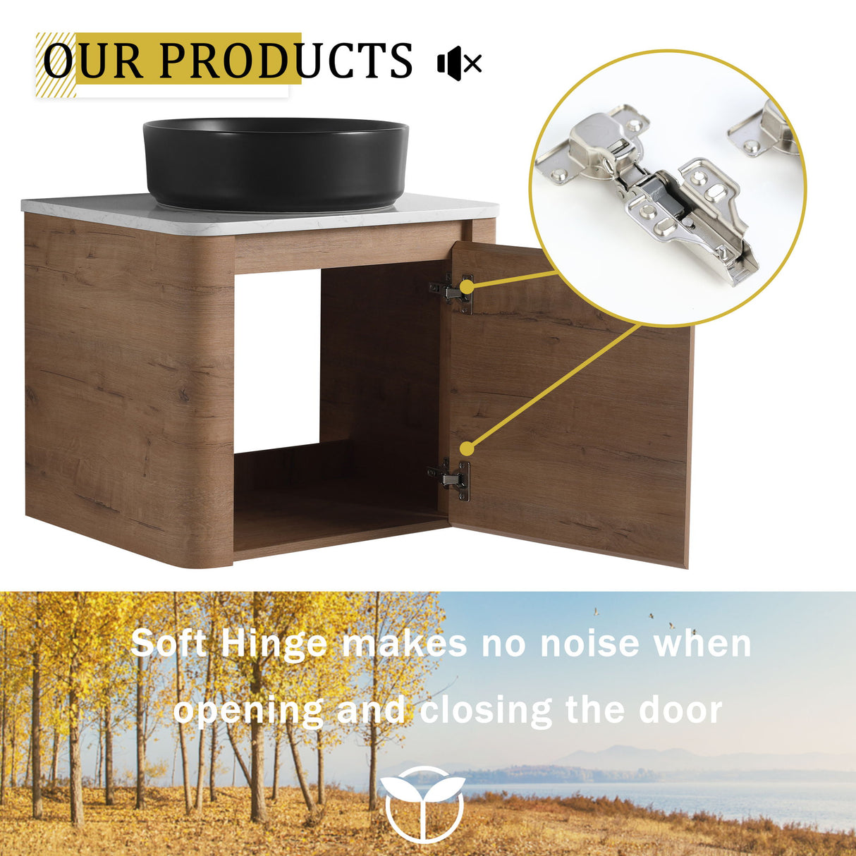 Wall Mounted Bathroom Vanity With Art Sink, 1 Storage Shelf, Soft Close Door