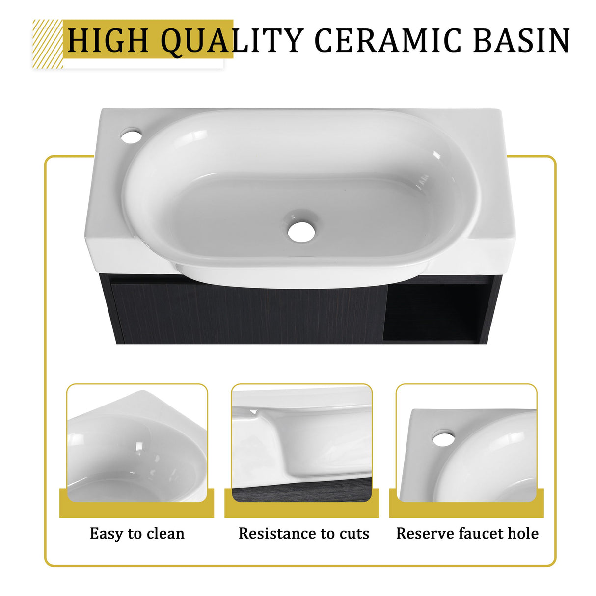 28" Wall Mounted Bathroom Vanity With Sink & Soft Close Door - Black Chestnut