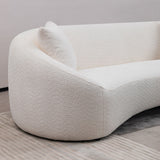 3 Piece Set Curved Sofa, Upholstered 3 Seater With Tight Curved Back For Living Room - White