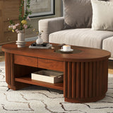 Fluted Oval Coffee Table With Drawers, 2 Tier Cocktail Table
