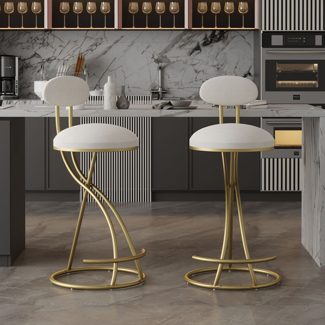 Bar Stools Upholstered Counter Height Barstools For Kitchen Island Modern PU Leather Dining Chairs With Footrest (Set of 2) - Stool Sets - Alpine Outlets