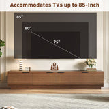 TV Stand, Entertainment Center With Fluted Door & Cable Management, Soft Closing Hinges - Walnut