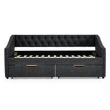 Upholstered Tufted Daybed With 2 Drawers, Waved Arms