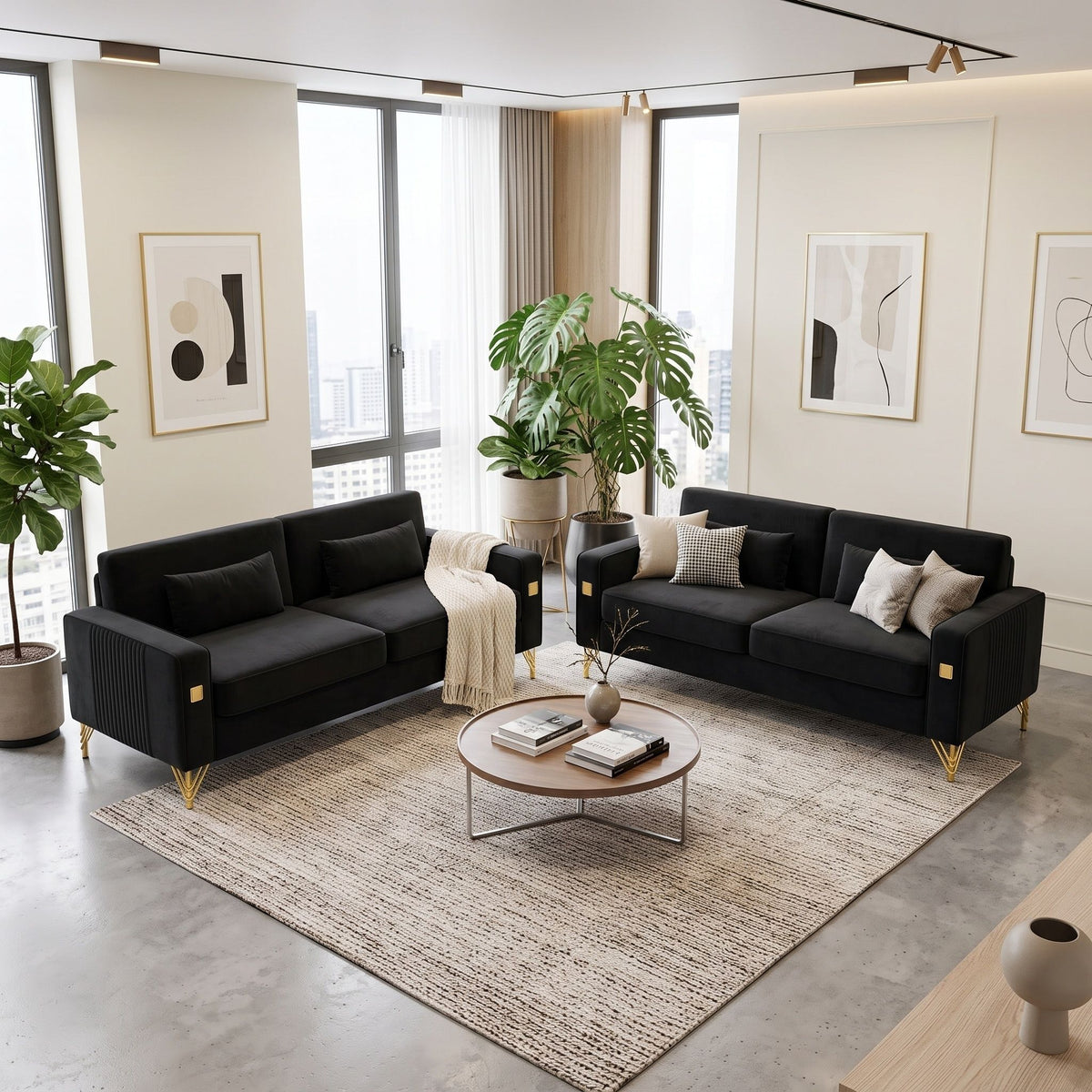 2 Pieces Sofa Sofa Set With Removable Cushions For Home Apartment