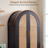 Tall Arched Cabinet With Rattan Doors & Adjustable Shelves