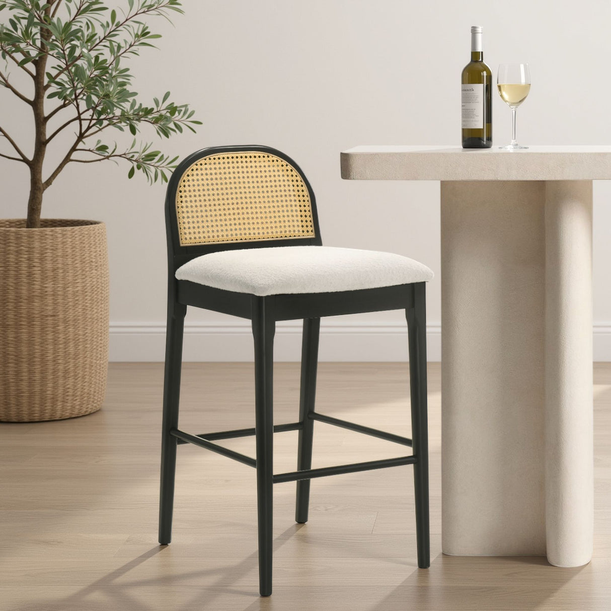 Lucio - Modern Farmhouse Wood Bar Height Kitchen Bar Stool