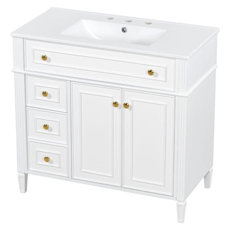 Bathroom Vanity With Sink, 3 Drawers & 2 Doors
