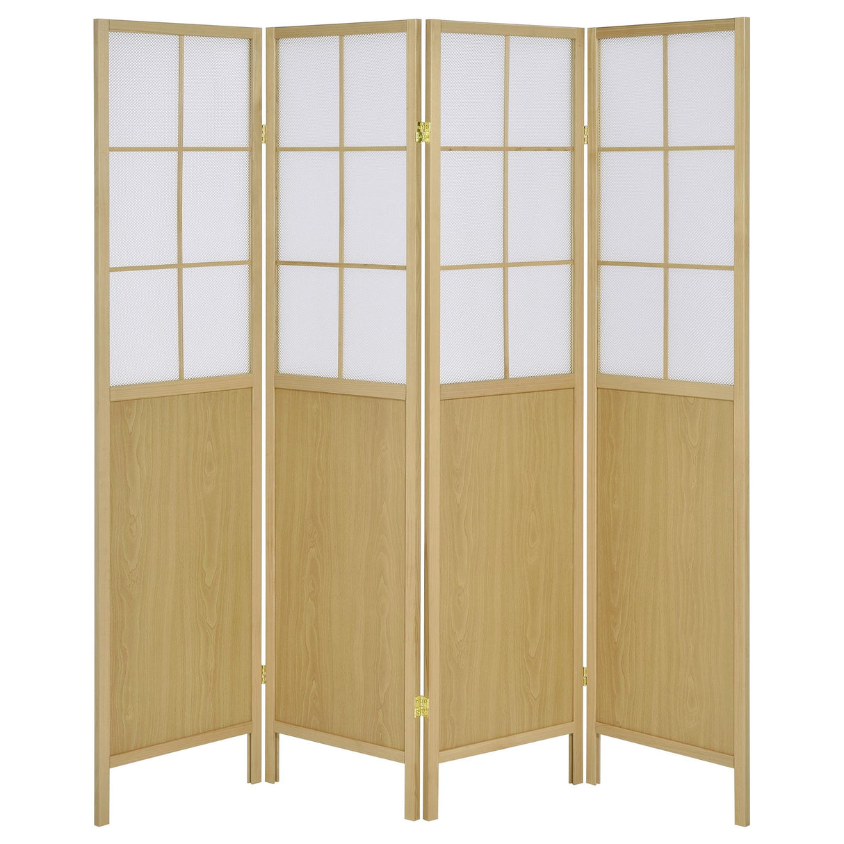 Gabby - 4 Panel Divider Folding Shoji Screen With Windowpane Details - Natural
