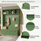 Hall Tree With Storage Bench Mudroom Coat Rack With 6 Hooks