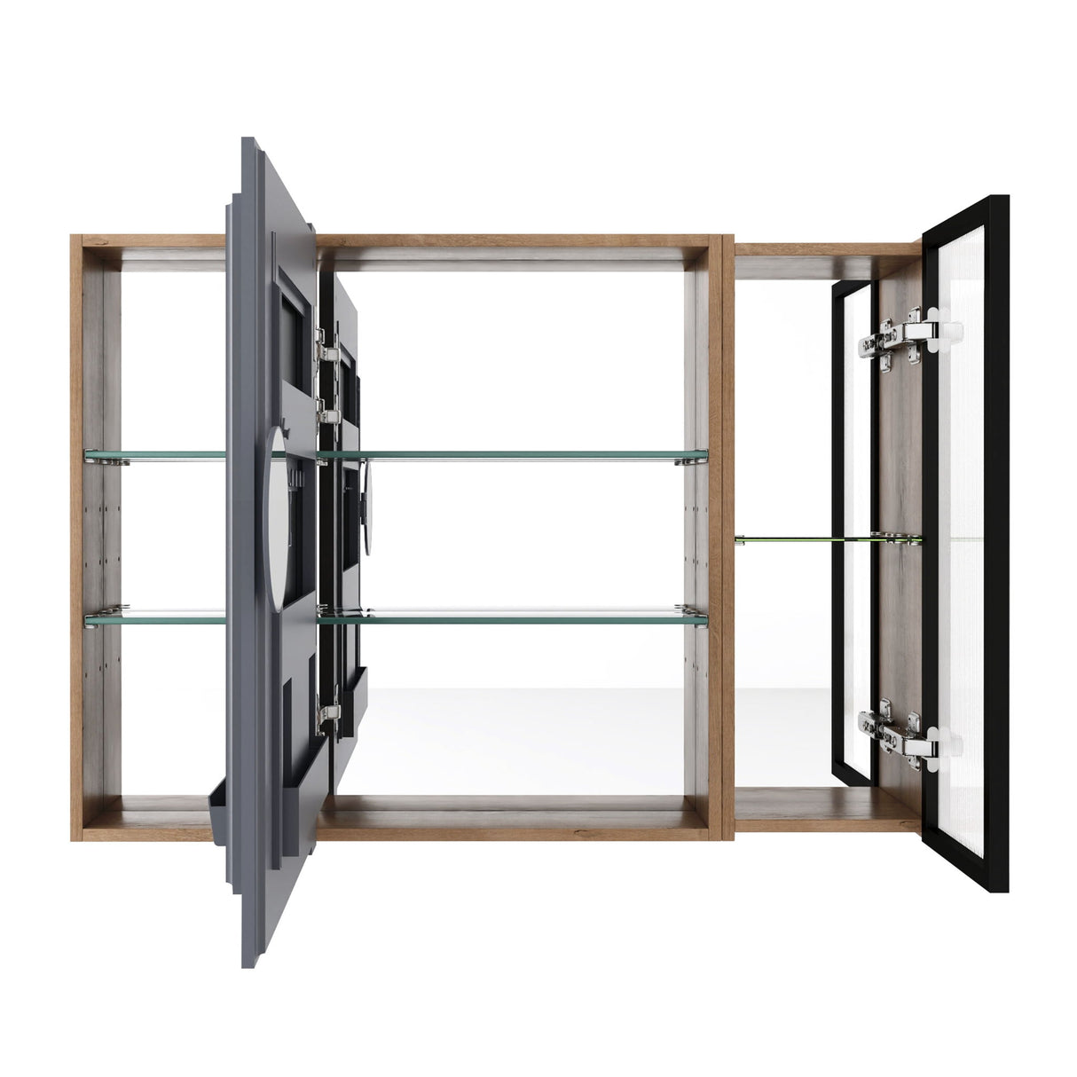Wall Mounted Bathroom Mirror Cabinet With Soft Close Door, Adjustable Shelves - Imitative Oak