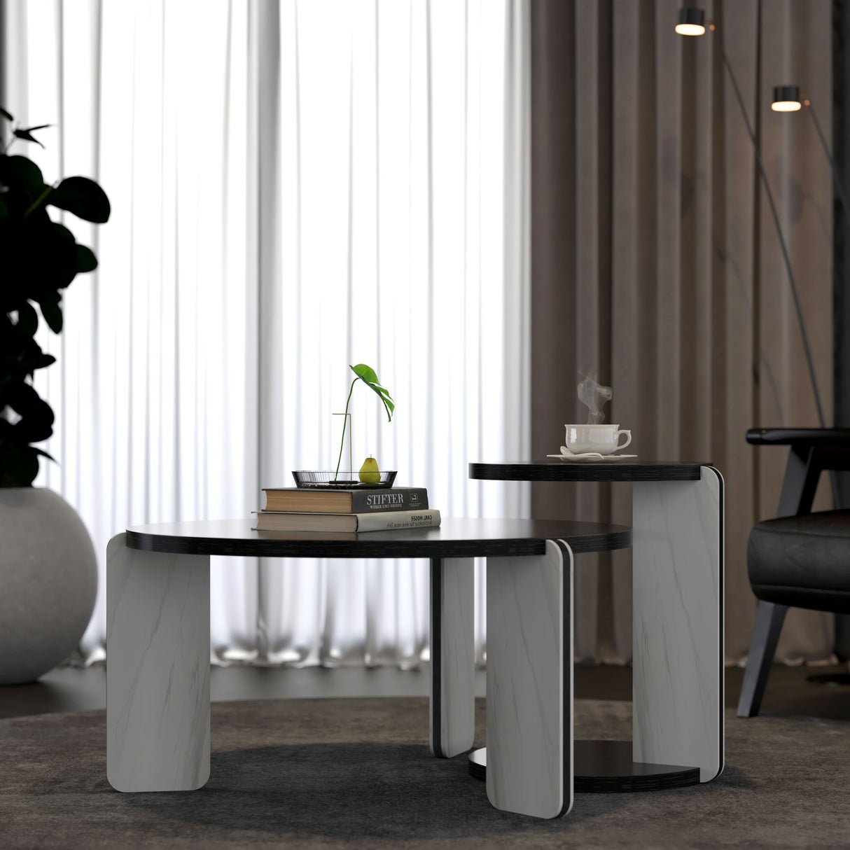 Round Coffee & End Table Set - Black