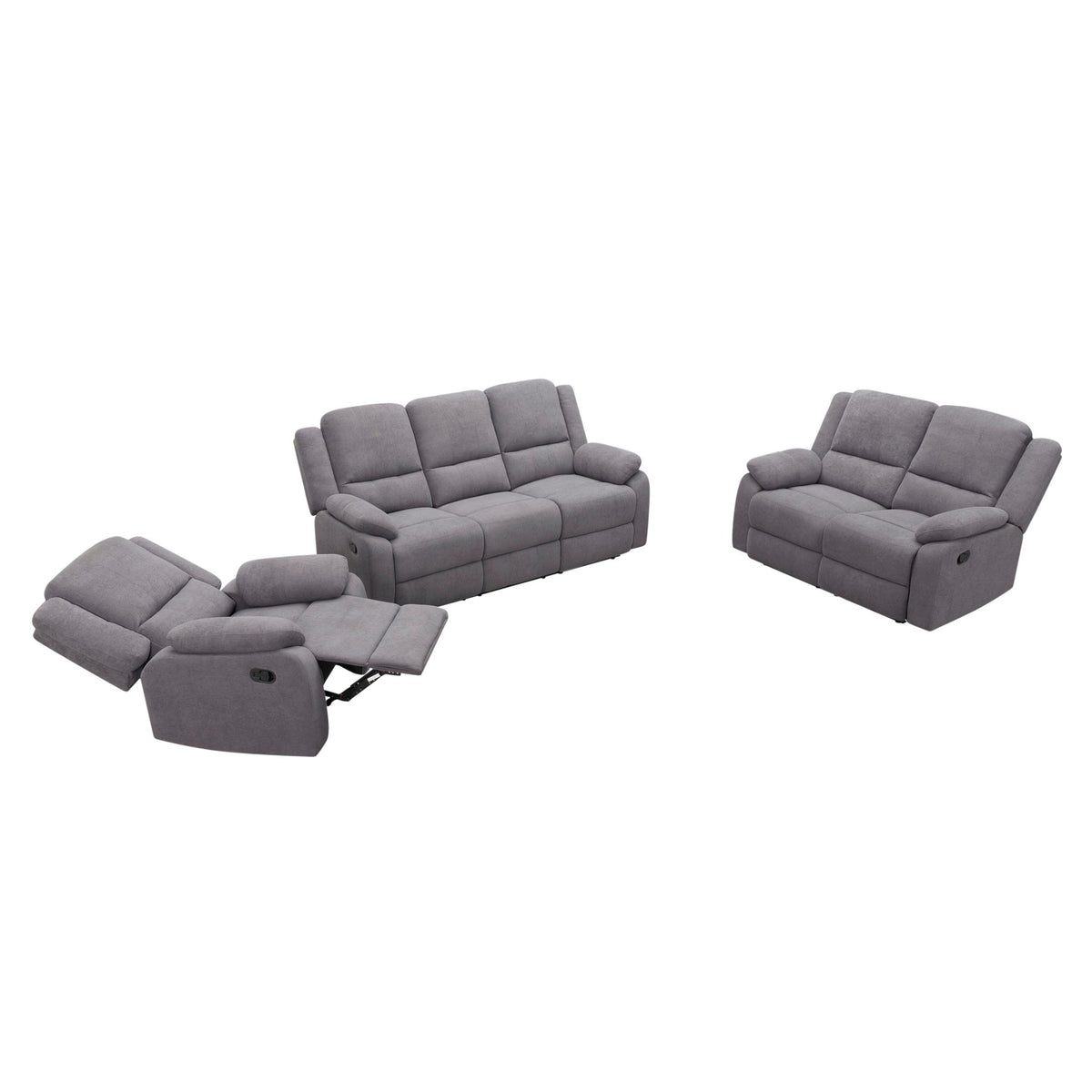 3 Piece Reclining Sofa Set With 150° Deep Recline, 3 Seat Couch, Loveseat & Single Recliner - Gray