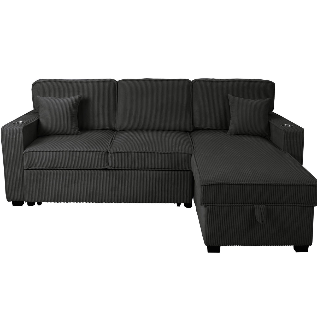 Convertible Sectional With USB / USB - C Port, Storage Chaise, Pull-Out Bed