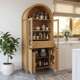 Fluted Tall Arched Pantry Cabinet With Adjustable Shelves