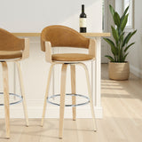 Daxton - Swivel Bar Height Round Back Wood Bar Stool With Faux Leather Seat