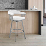 Chelsea - 25" Counter Height Swivel Bar Stool - Silver Finish And White Faux Leather