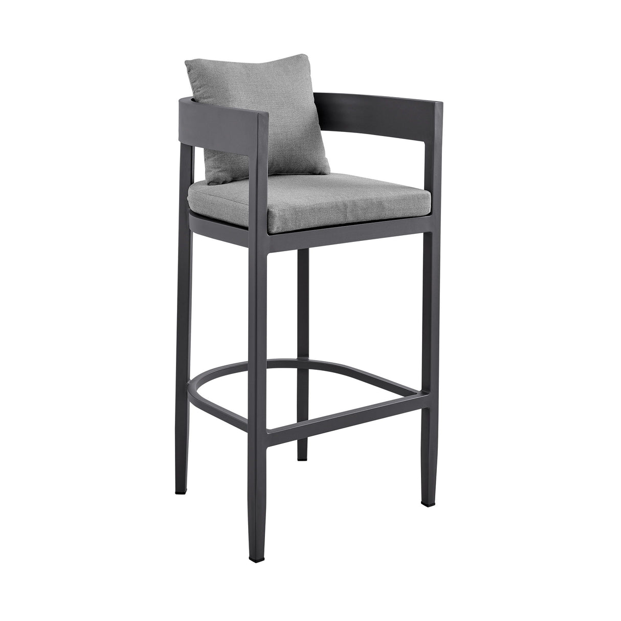 Menorca - Outdoor Patio Counter Height Bar Stool In Aluminum With Gray Cushions