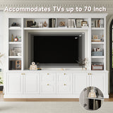 TV Stand With Bookcase, Storage Cabinet With 3 Adjustable Shelves, Living Room Entertainment Center - White
