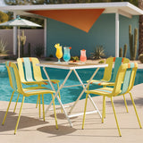 4 Piece Set Of Color Block Designed Single Chairs With Folding Square Table - Grain Yellow / Haze Green / Khaki / Tropical Orange / White