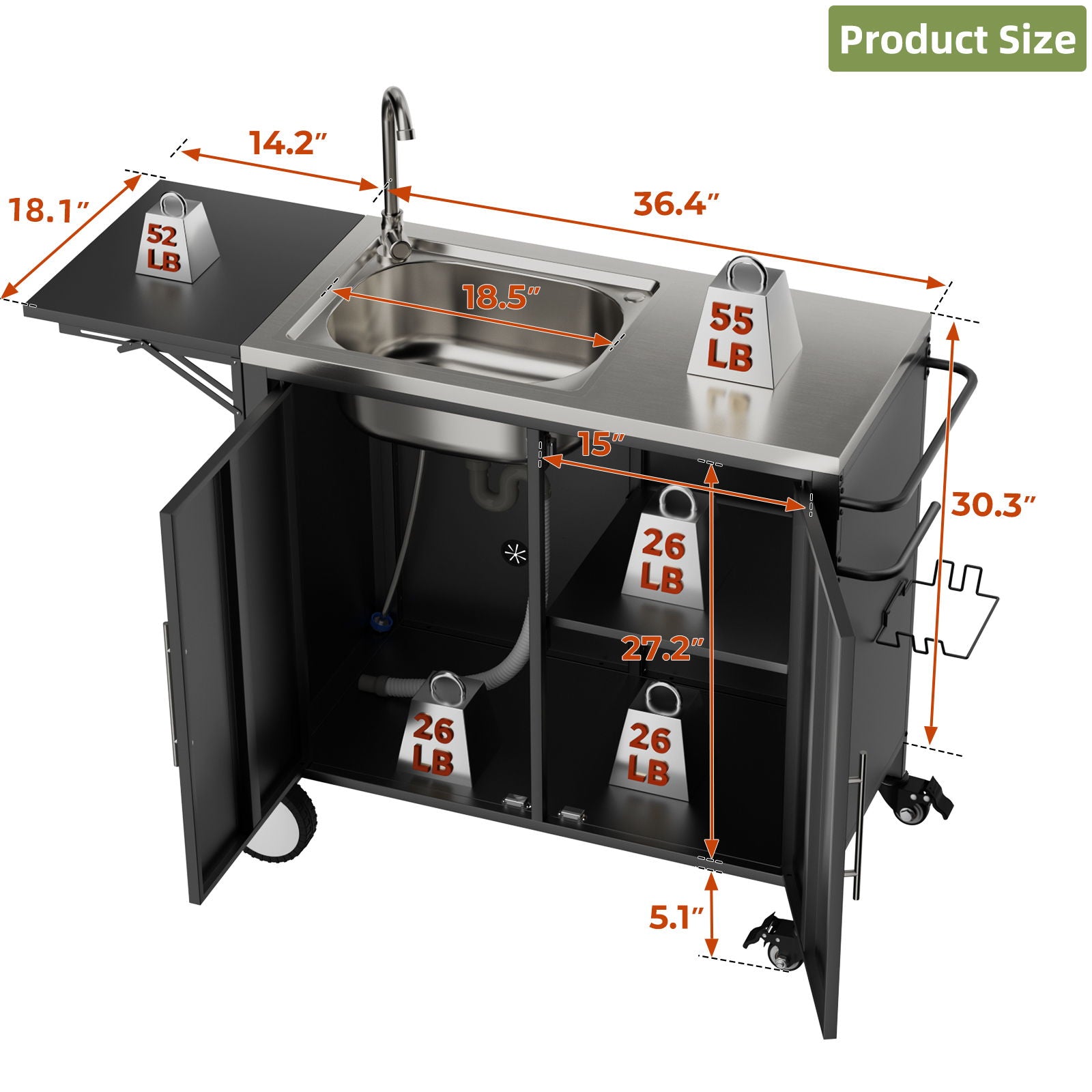 Outdoor Grill Table With Sink, Worktable Kitchen Cabinet Island