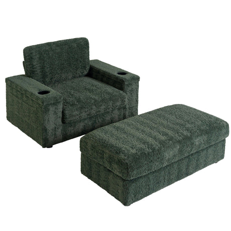 Oversized Chaise Lounge Indoor Rabbit Fur Sofa Bed With Storage Ottoman And Armrests Cup Holders With Deep Seat