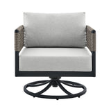 Felicia - Outdoor Patio Swivel Rocking Chair - Black Aluminum And Gray Rope With Cushions