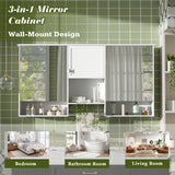 Wall-Mount 3-In-1 Mirror Cabinet With Adjustable Shelf, Soft-Closing Hinges, Rectangular Design - White
