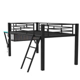 Modern Gaming Mid Loft Bed With Desk And LED Lights