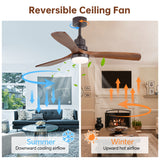 52" Ceiling Fan With LED Light, 3 Adjustable Color Temperatures, Reversible DC Motor For Living Room & Bedroom - Coffee