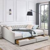Upholstered Tufted Daybed With 2 Drawers, Waved Arms